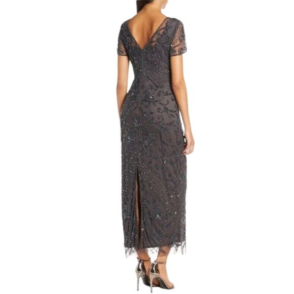 Pisarro Nights Illusion Beaded Mother of Bride Dress Women 8P Gray Wedding Party - Picture 2 of 13